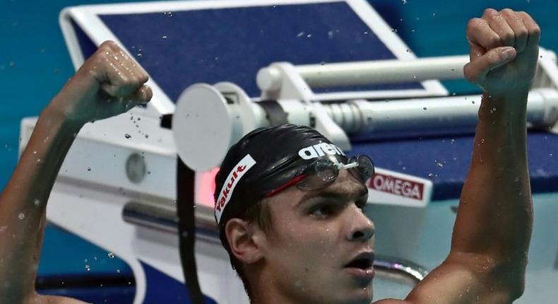 Russia's Evgeny Rylov reacts after winning the men's 200m backstroke final on July 28, 2017