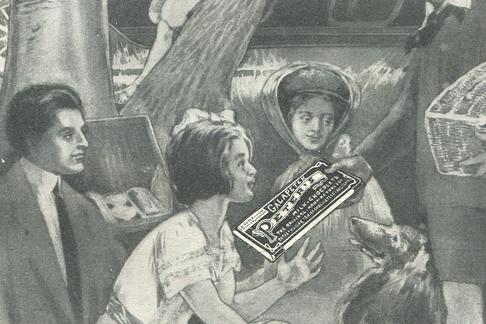 Wiktoriańska grafika przedstawiająca miłość do czekolady, XIX w.