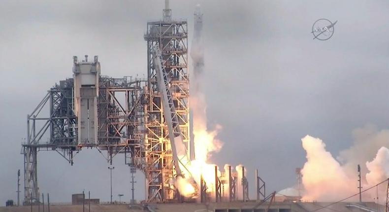 The SpaceX Falcon 9 rocket -- carrying a Dragon cargo capsule -- blasts off from the Kennedy Space Center's launchpad 39A in Florida, on February 19, 2017