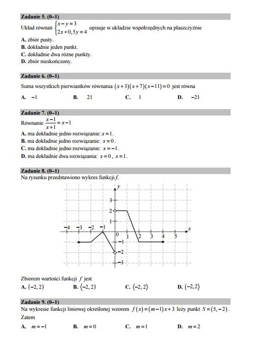 Arkusz egzaminacyjny - matematyka, poziom podstawowy