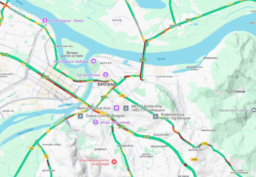 Mapa gužve u Beogradu