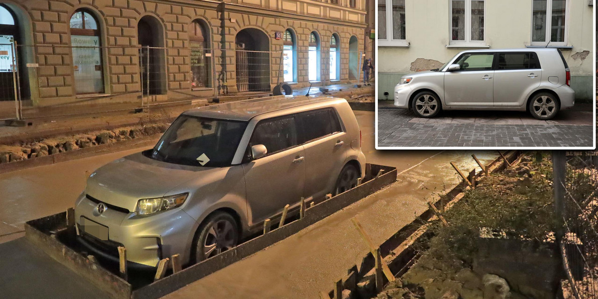 Zabetonowane auto w Łodzi. Straż miejska ma ważny apel.