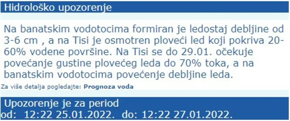 Hidrološko upozorenje prtscn RHMZ