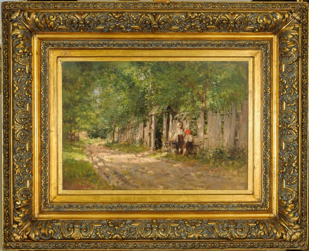 Muncitoare la țintă (1885-1890) Nicolae Grigorescu, ulei pe pânză, 42,5 x 62,5 cm.  Din colecția Muzeului Național de Artă al României