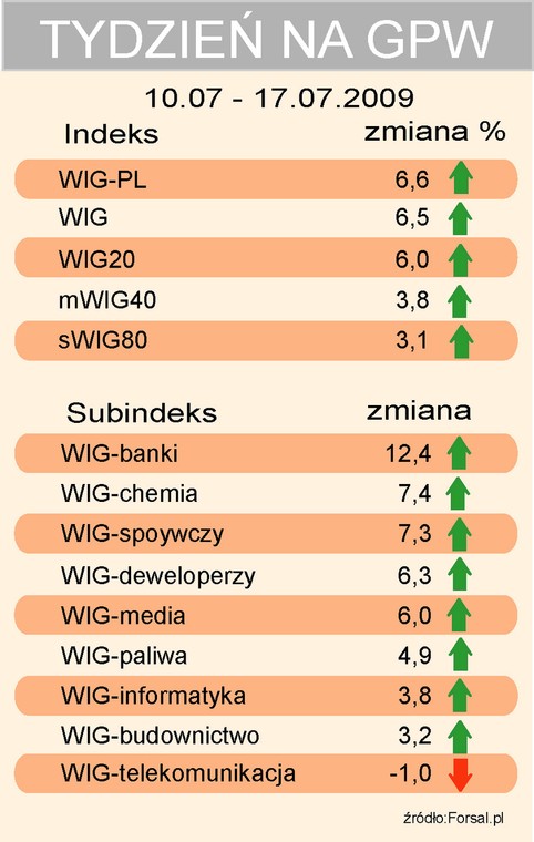 Tydzień na GPW 10-17.07.2009 indeksy