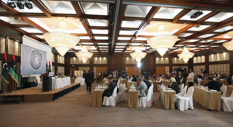 The State Council, part of a UN brokered political agreement, holds a meeting to elect their Head of Council in Tripoli, Libya, April 6, 2016. 