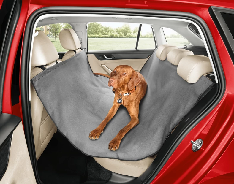 Mata chroniąca tapicerkę – ale nie psa i pasażerów. Pies powinien być dodatkowo zabezpieczony szelkami przypiętymi do klamry pasów bezpieczeństwa.