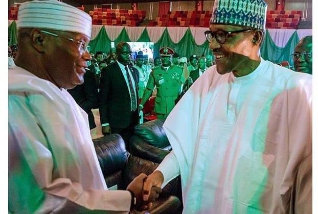President Muhammadu Buhari meets with Atiku Abubakar his contender in the presidential poll on Saturday,February 16, 2019. [Instagram/onenigeria_] 