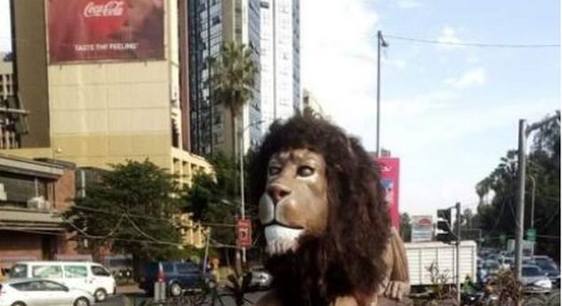 The lion statue that was erected on University Way in Nairobi. It has since been removed