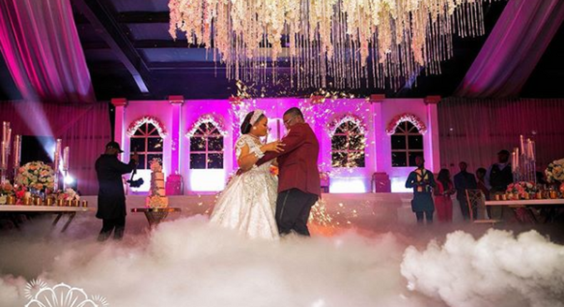 Dancing bride and groom