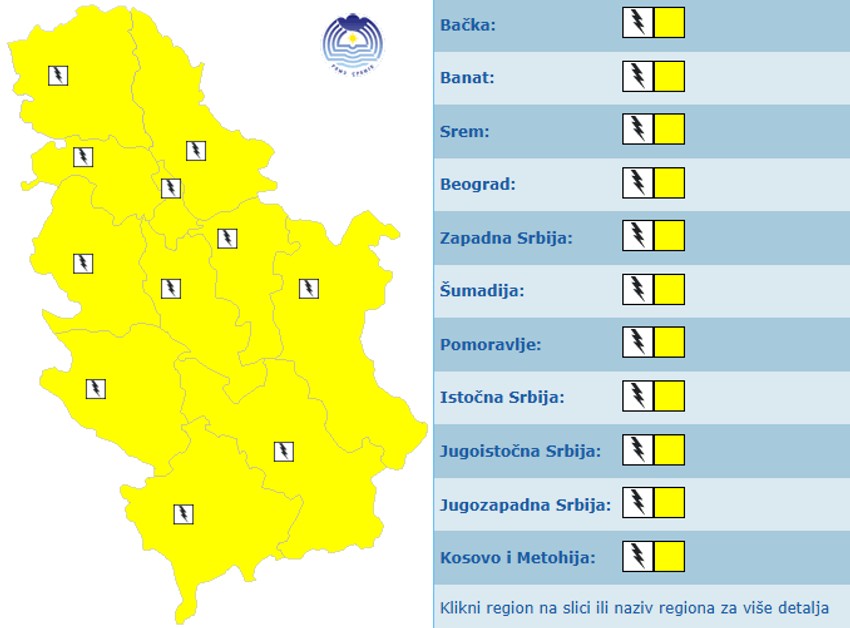 Meteoalarm za petak, 15. maj