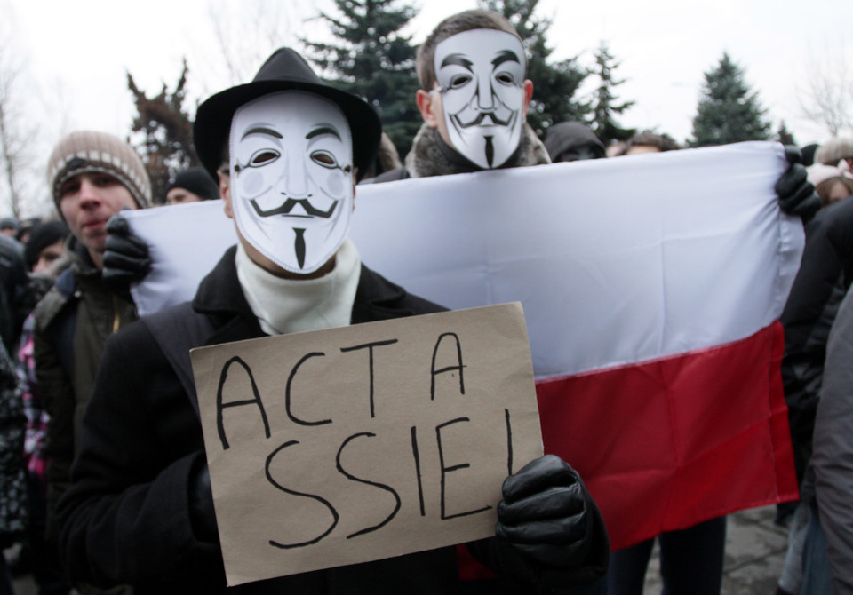 Protest przeciwników podpisania ACTA, fot. PAP/Piotr Polak
