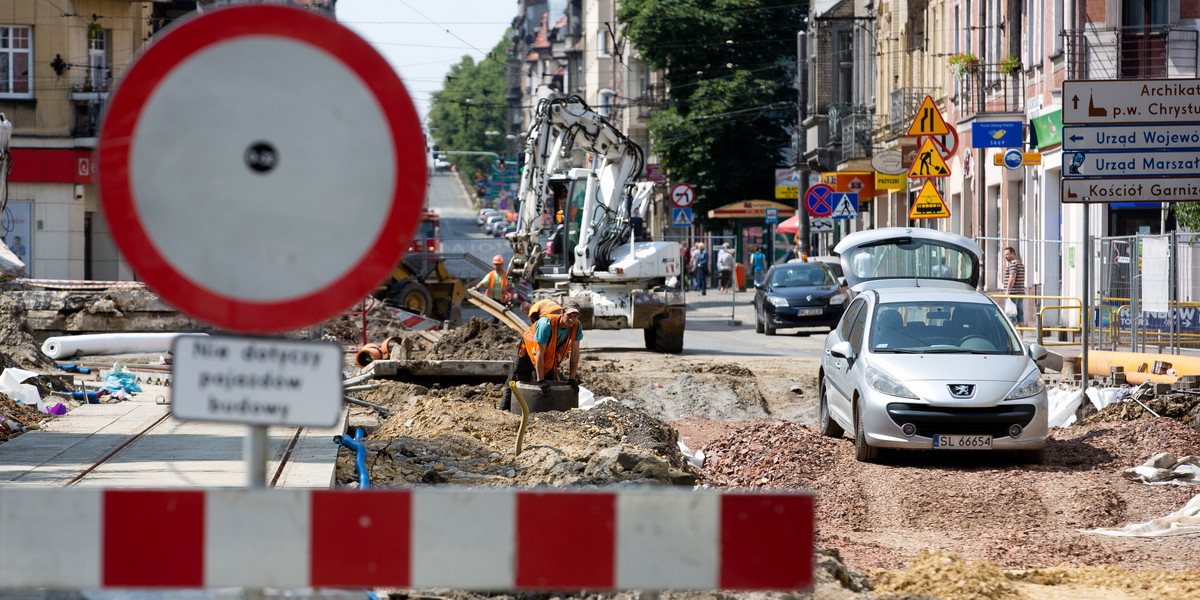 Chaos w centrum Katowic - remont ul. Kościuszki