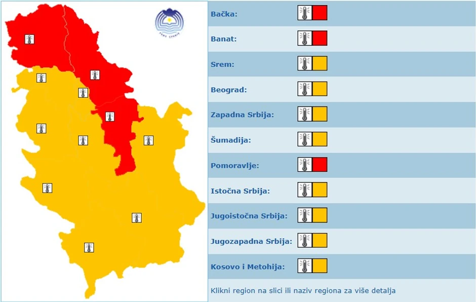 Meteoalarm za ponedeljak
