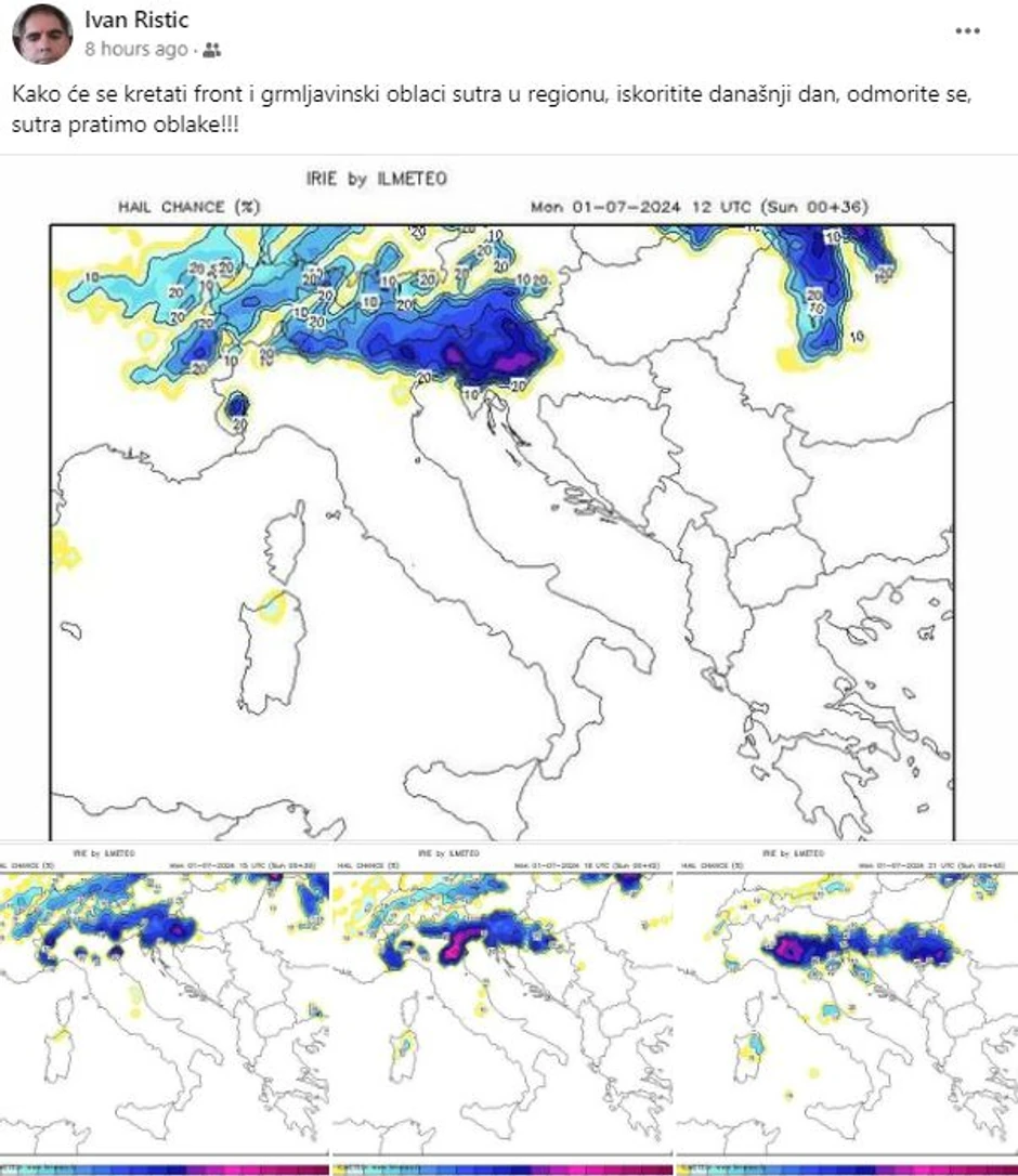 Kretanje grmljavisnkih oblaka koji jure ka Srbiji