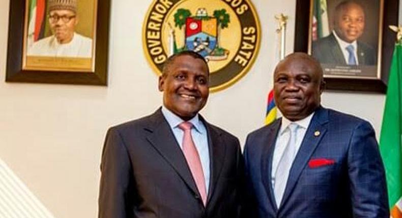 Billionaire, Aliko Dangote and Lagos State Governor, Akinwunmi Ambode