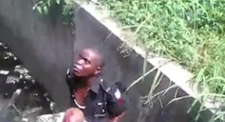 Policeman who pushed an innocent man into the gutter.