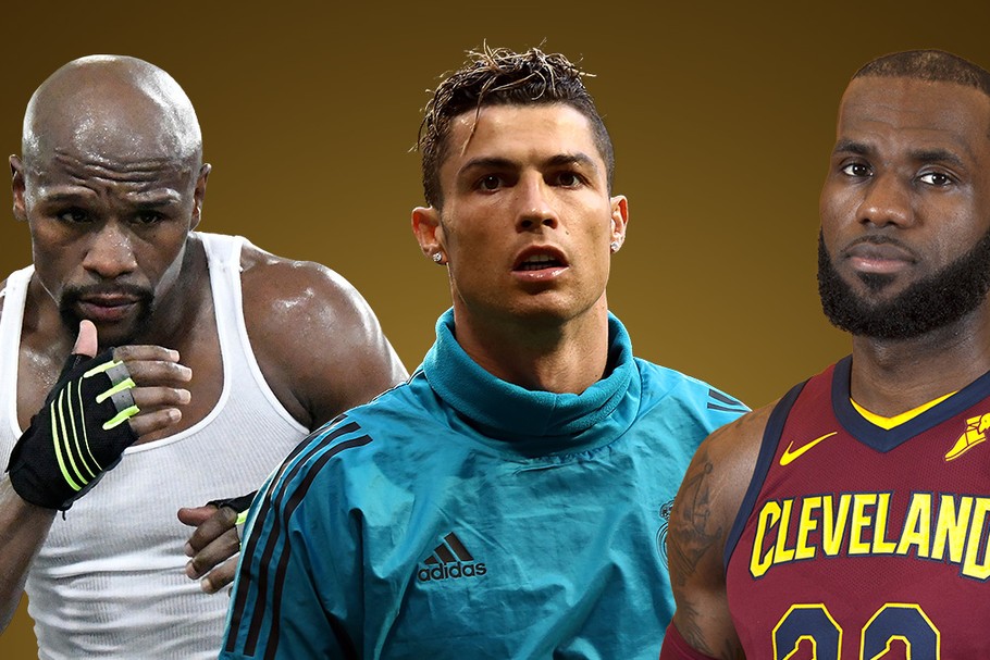 Floyd Meyweather (z lewej), Cristiano Ronaldo (w środku), LeBron James (z prawej) to jedni z najlepiej zarabiających sportowców