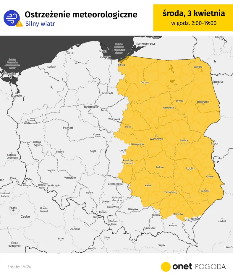 We wschodniej Polsce obowiązują ostrzeżenia przed silnym wiatrem