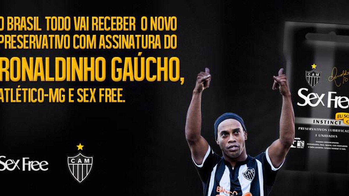 Ronaldinho, reprezentant Brazylii i zawodnik Atletico Mineiro, ponownie wkracza na rynek reklamy. Tym razem piłkarz promuje linię prezerwatyw pod nazwą "Sex Free" (Darmowy seks).Tą informacją podzielił się na swoim profilu na Facebooku.