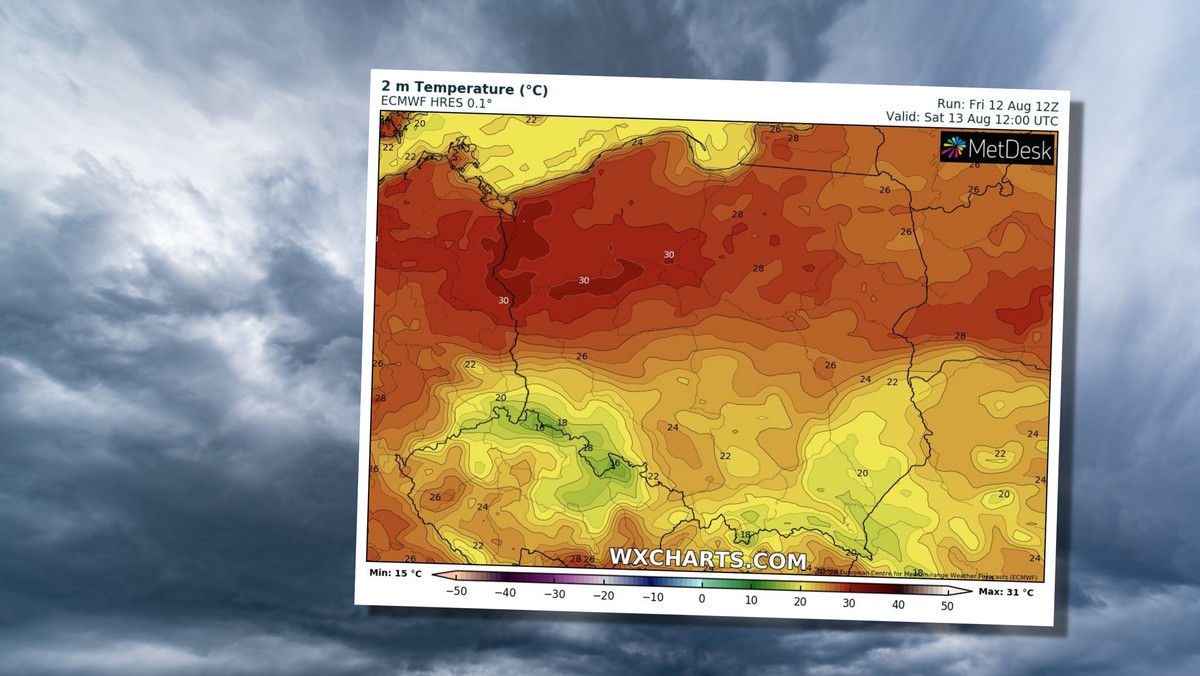 Pogoda w sobotę. Na północy upały, na południu burze