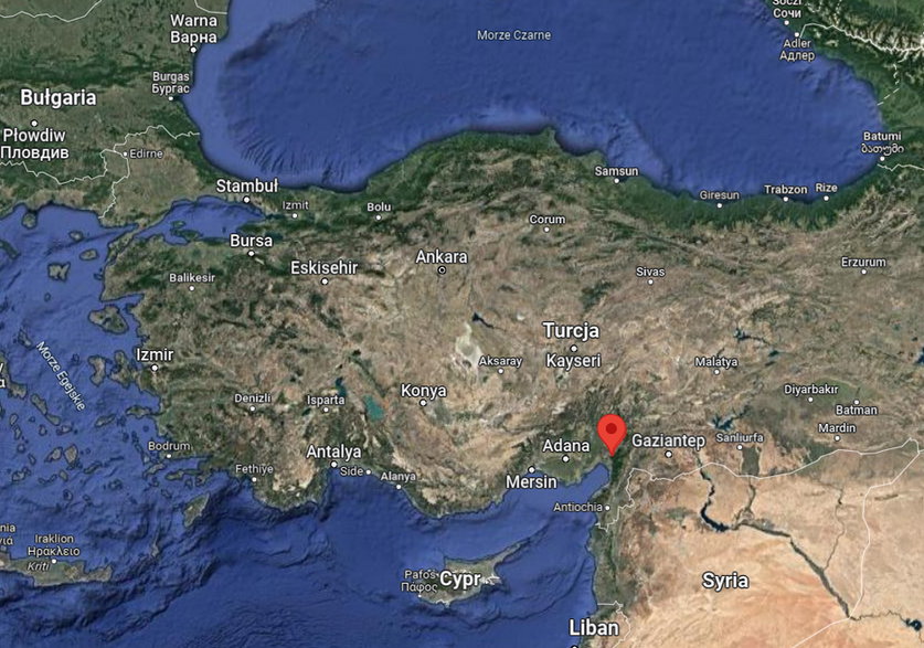 Na mapie zaznaczony Iskenderun, cel podróży Andrzeja Mellera