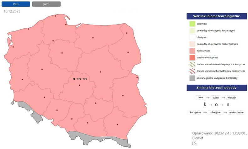 W całym kraju występują niekorzystne warunki biometeorologiczne