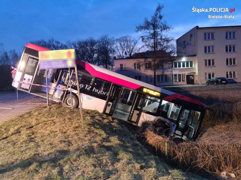 Autobus zjechał ze skarpy. Jedna osoba w szpitalu.