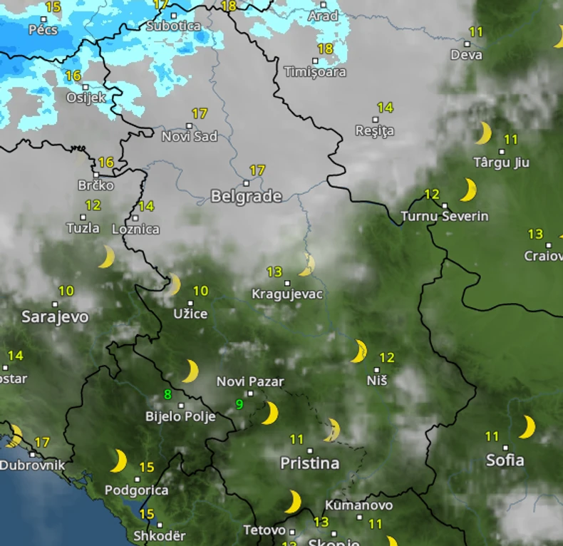 Kretanje nevremena u ponoć