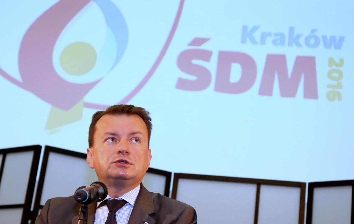 Minister spraw wewnętrznych i administracji Mariusz Błaszczak, podczas odprawy z komendantami służb podległych MSWiA oraz funkcjonariuszami oddelegowanymi z całego kraju do zabezpieczenia Światowych Dni Młodzieży
