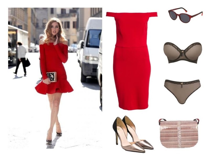 Sukienka Answear.com/Kiss My Dress 129,90 zł; bielizna Freya 348 zł; okulary Solano 245 zł;torebka Słoń Torbalski-wzór; buty Answear.com/Versace 799,90 zł