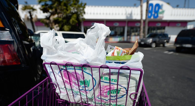 Plastic grocery bags from a 99 Cents Only Store in Los Angeles.