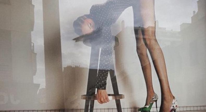 Yves Saint Laurent have been accused of 'degrading' models and 'inciting rape' with a new French advertising campaign. One image (above) shows a model in a leotard and roller skate stilettos bending over a stool