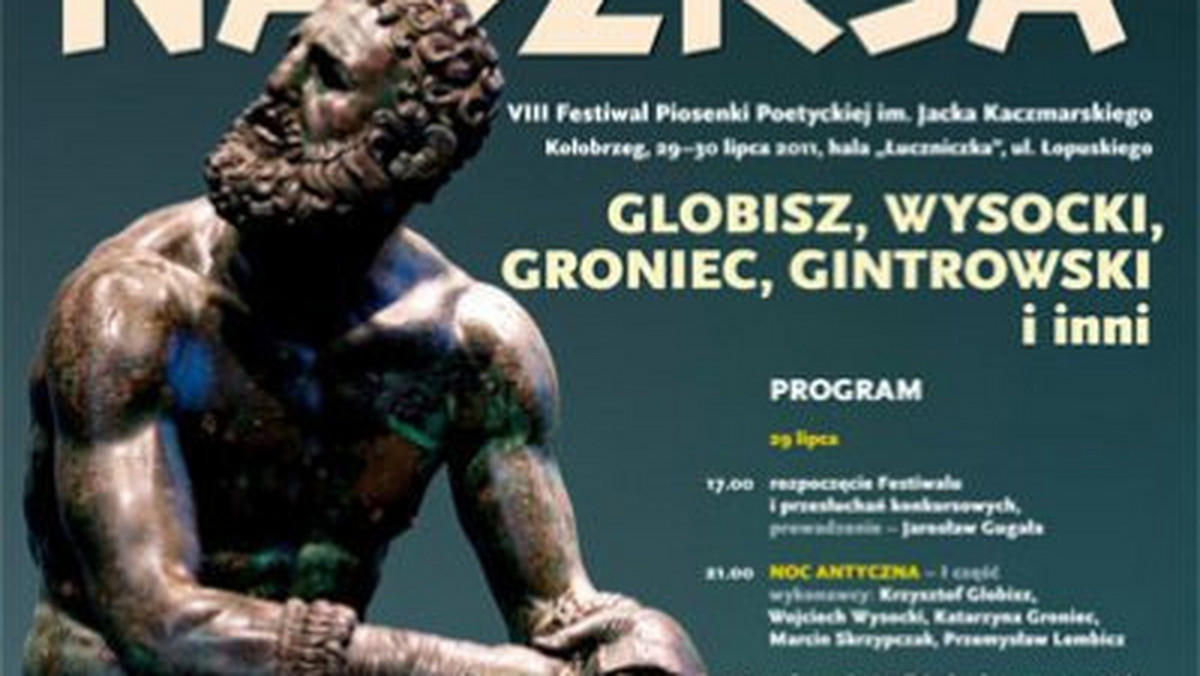 VIII Festiwal Piosenki Poetyckiej im. Jacka Kaczmarskiego "Nadzieja" rozpocznie się w piątek w Kołobrzegu (Zachodniopomorskie). W tym roku po pierwszy zostanie przyznana nagroda im. Władysława Stasiaka - szefa Kancelarii Prezydenta, który zginął w katastrofie smoleńskiej.