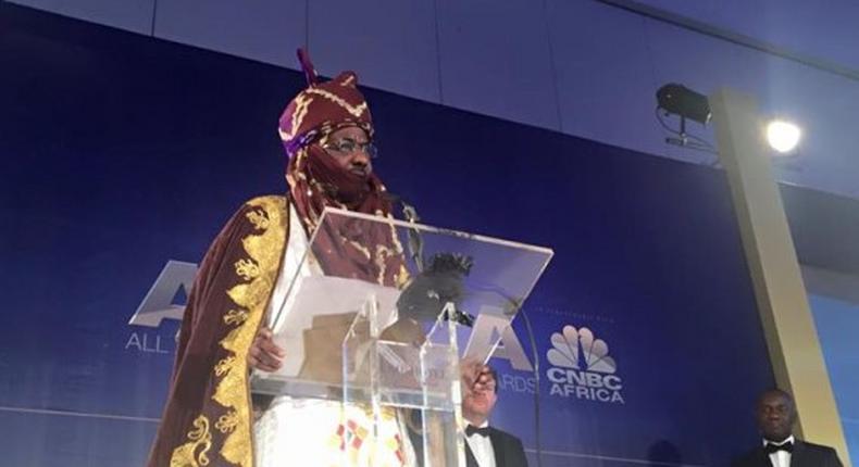 Emir of Kano, Sanusi Lamido Sanusi receives All Africa Business Leaders Awards (AABLA) Lifetime Achievement Award (LFA) on October 22, 2015, in Lagos State.