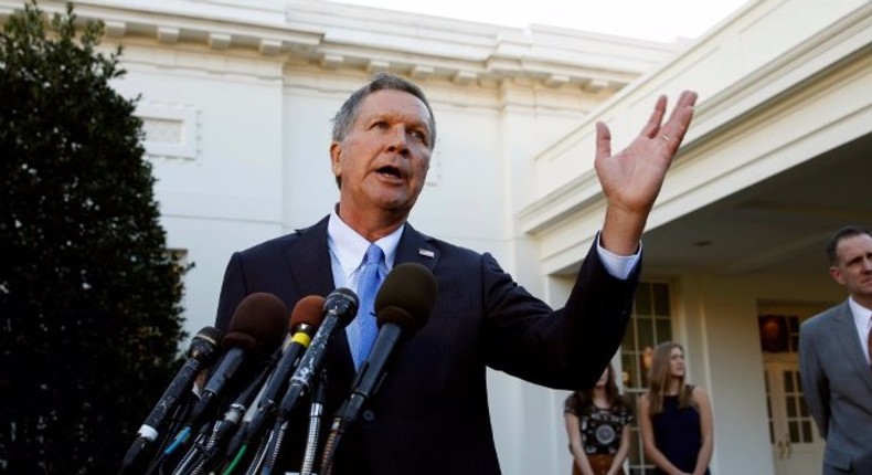 Former candidate Governor John Kasich speaks at the White House in Washington