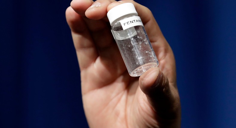 A DEA agent displays the amount of fentanyl that can prompt a fatal overdose.AP Photo/Jacquelyn Martin