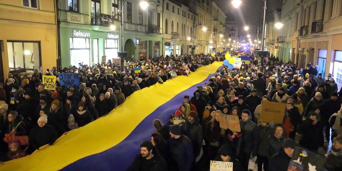 Łódź przeszła w proteście przeciwko inwazji rosyjskiej na Ukrainę