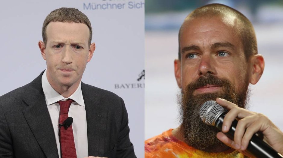 Twórca Facebooka Mark Zuckerberg (od lewej) i współzałożyciel Twittera Jack Dorsey.