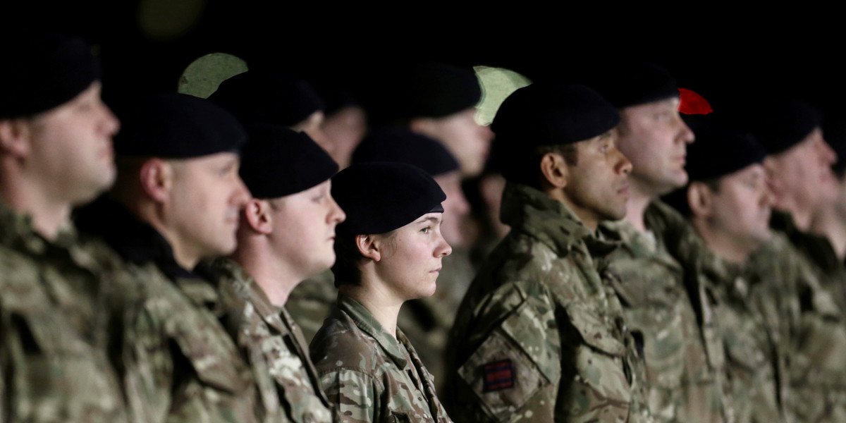 British soldiers, part of a NATO deterrent against Russia, arrive at Amari military air base in Estonia, March 17, 2017.