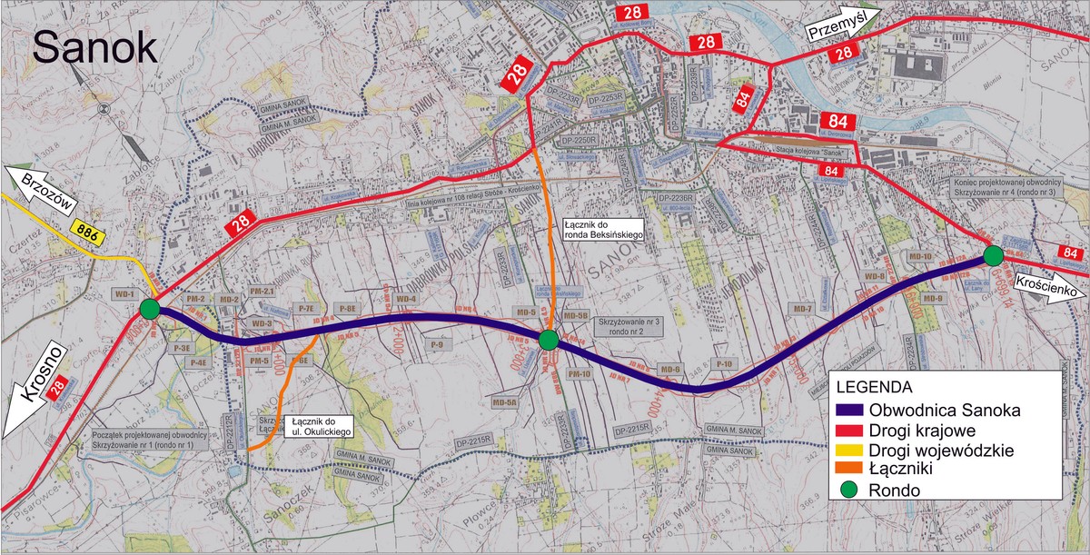 Mapa obwodnicy Sanoka, źródło: GDDKiA