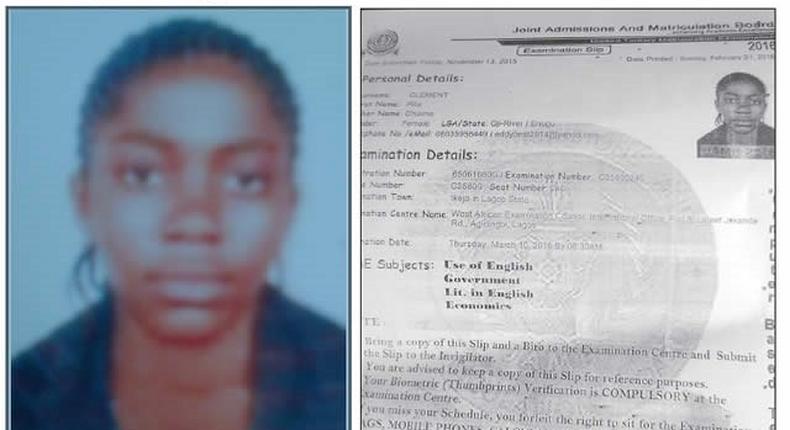 The young girl, Rita Clement and her JAMB exam printout