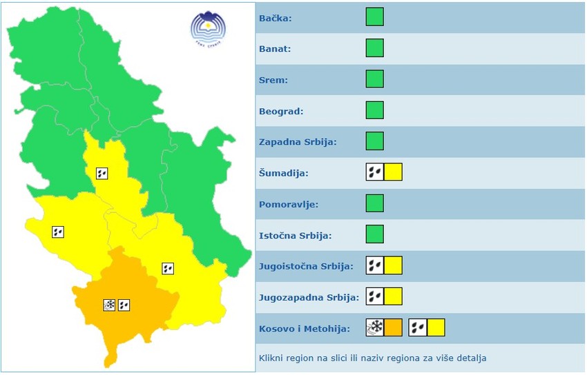 Meteoalarm za četvrtak