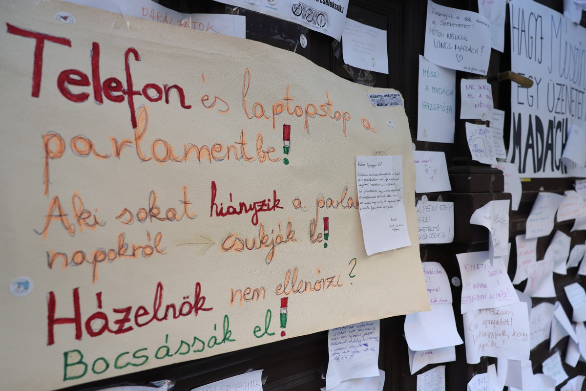 Már tüntetnek a diákok a Madách gimnáziumnál, komoly transzparensek vannak – Mi lesz a vége? – fotók