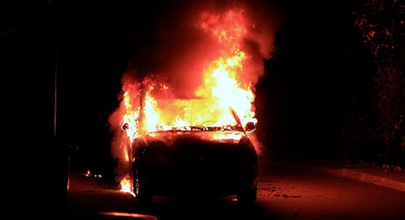 Angry residents attack and torch police vehicle