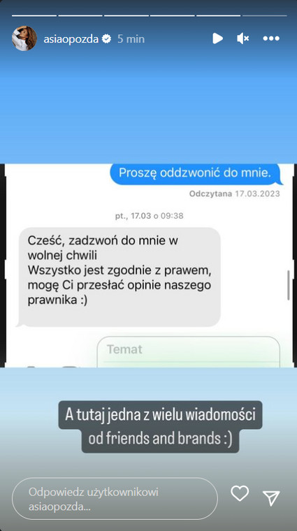 Joanna Opozda pokazała screeny rozmów z agencją reklamową
