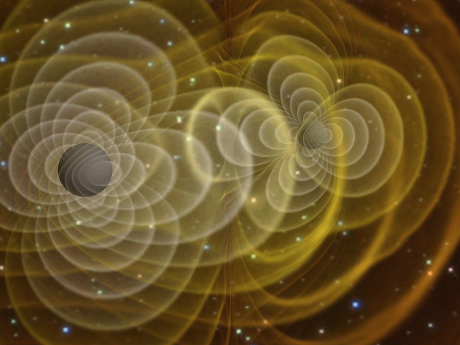 Simulation of merging black holes showing gravitational waves.