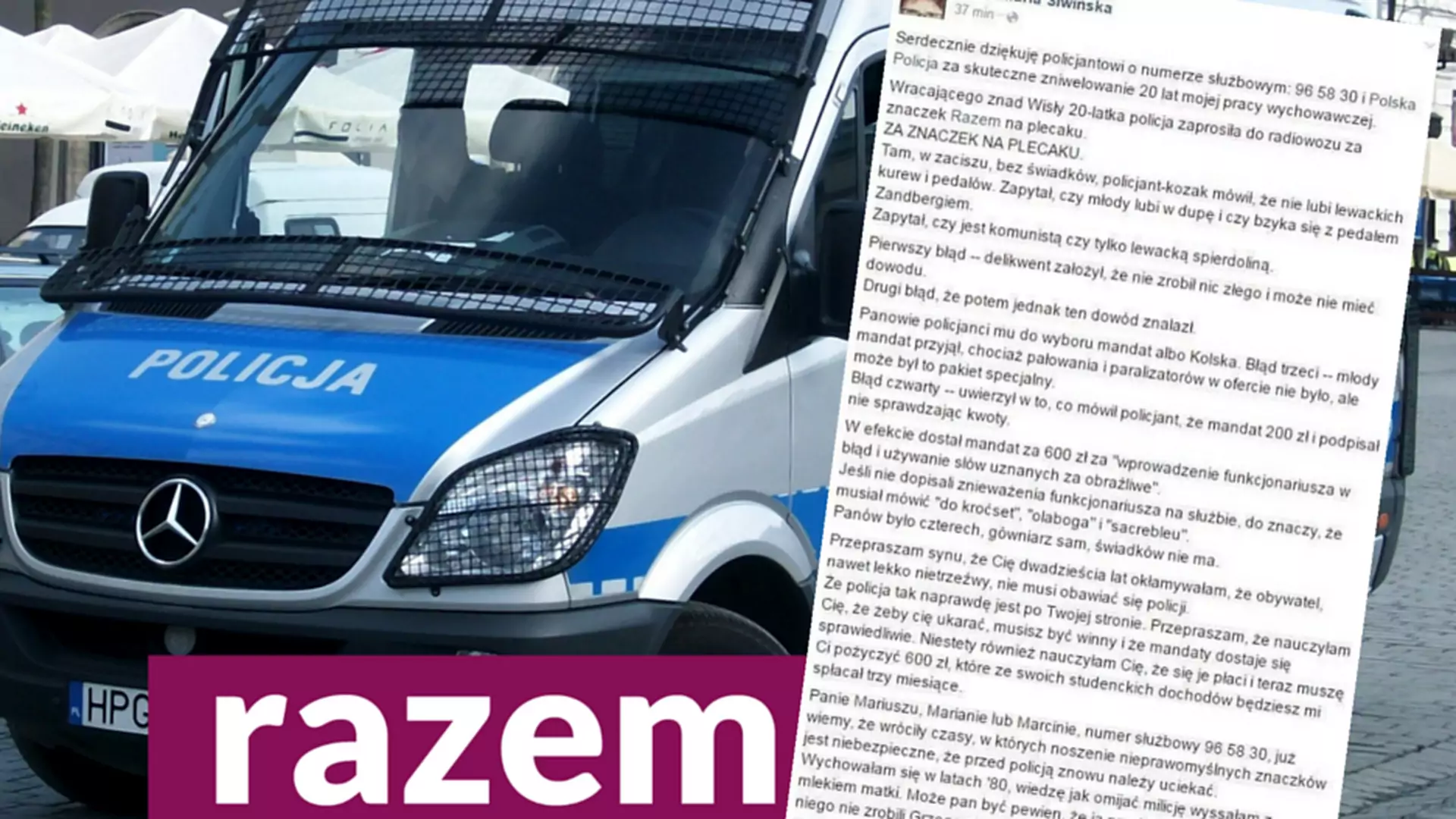20-latek zatrzymany za znaczek partii Razem. Facebookowy wpis matki chłopaka budzi emocje