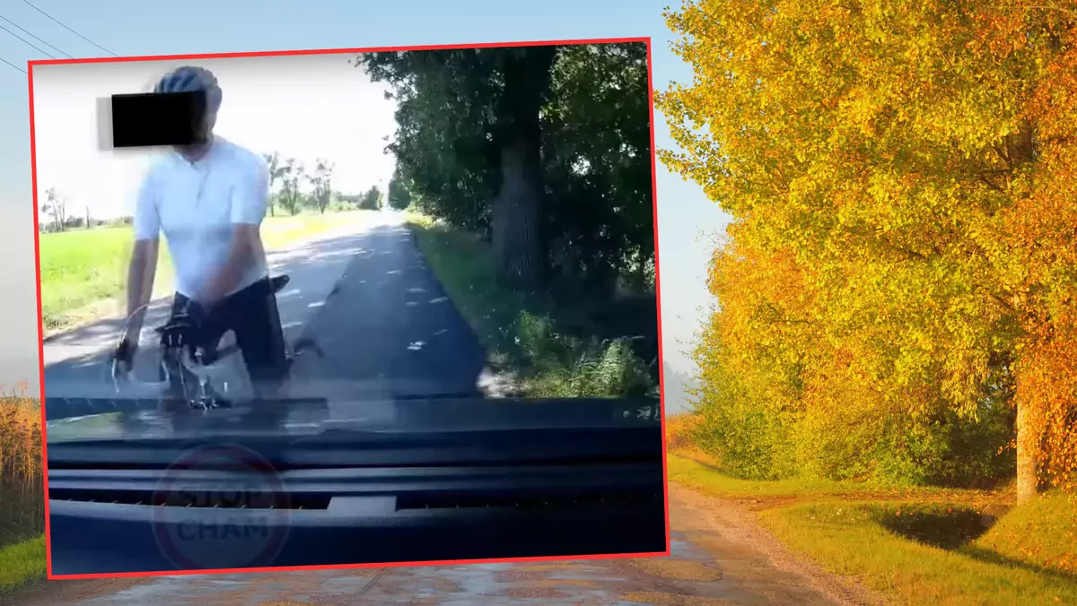 Rowerzysta jadący pod prąd miał pretensje do kierowcy poruszającego się po swoim pasie ruchu (screen: STOPCHAM/YouTube)