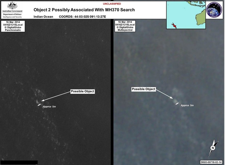 Zdjęcie na podstawie którego Australijczycy twierdzą, że znaleźli boeinga Malaysia Airlines. Fot. EPA/DIGITALGLOBE